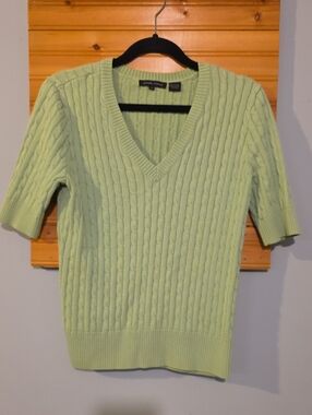 JEANNE PIERRE Light Green Cable Knit‎ V-Neck Sweater